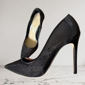 Jessica Simpson Elegant Black Mesh Sequins Heels SIZE 9.5 NWOT